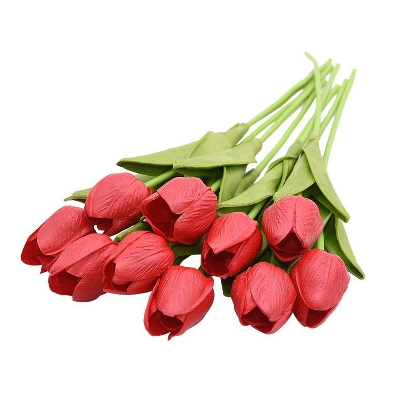 10PCS Real Touch PU Fake Tulips - Elegant Flower Bouquet