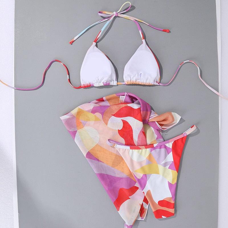 Ensemble de bikini 3 pièces à imprimé floral pour femmes