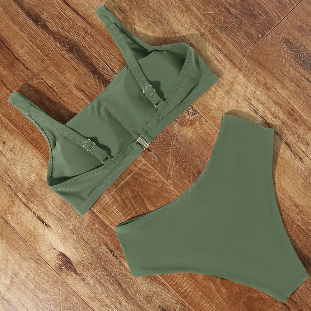 Ensemble de bikini à taille haute imprimé léopard pour femmes