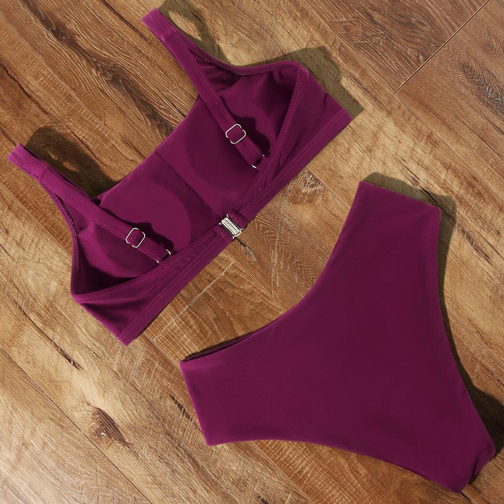 Ensemble de bikini à taille haute imprimé léopard pour femmes