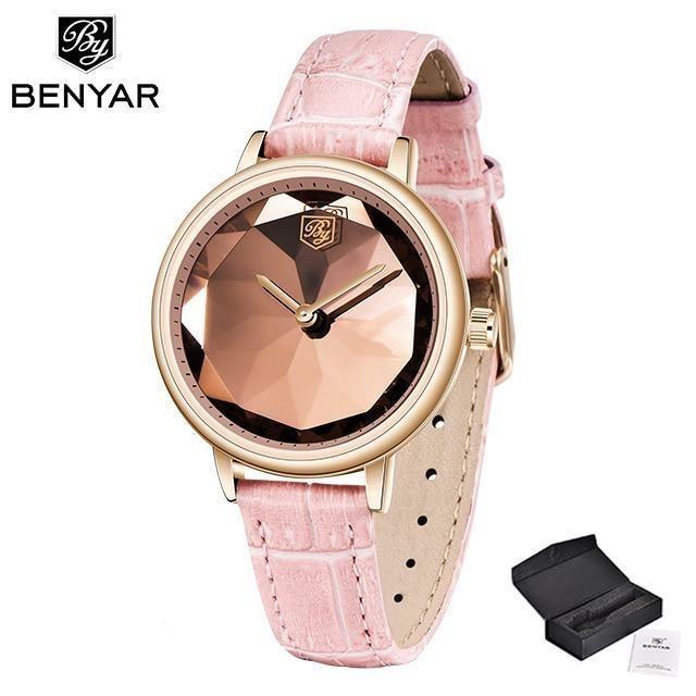 Montre analogique étanche pour femmes au style élégant avec bracelet en cuir