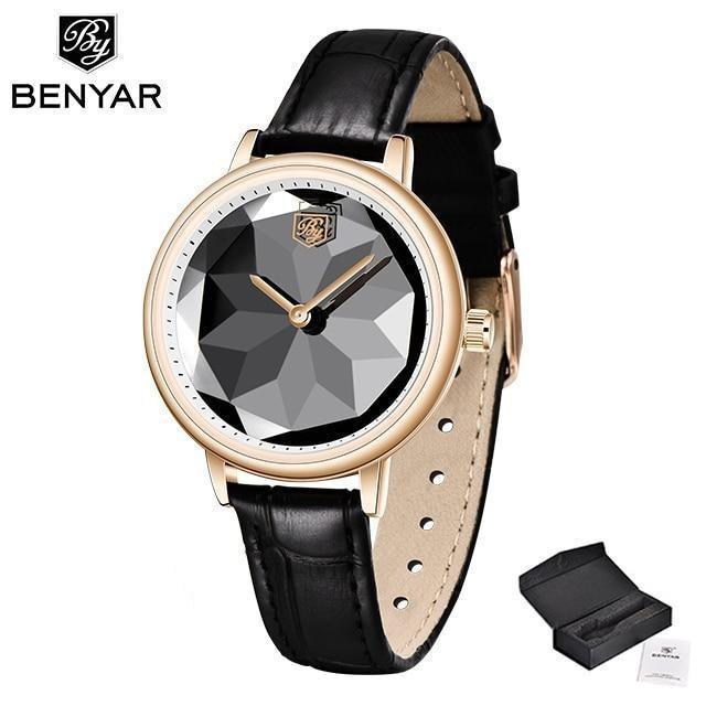 Montre analogique étanche pour femmes au style élégant avec bracelet en cuir
