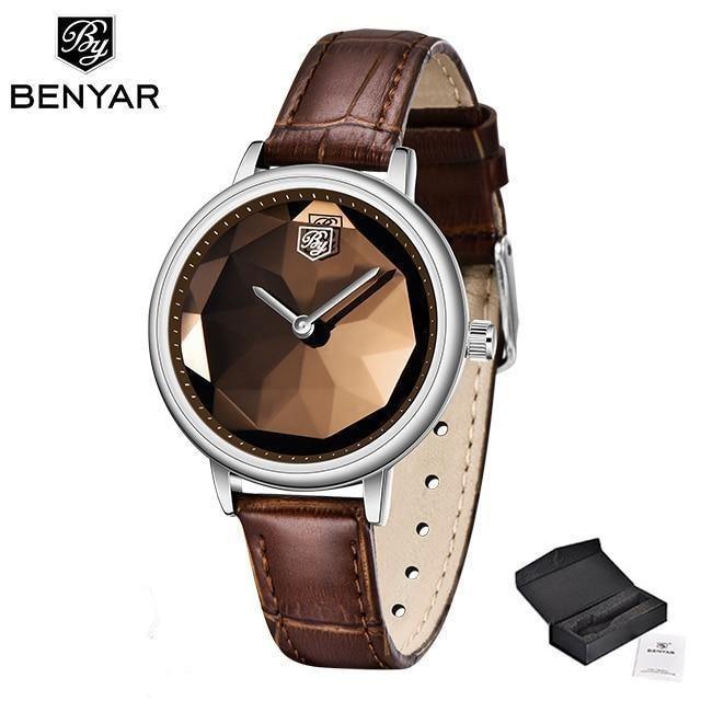 Montre analogique étanche pour femmes au style élégant avec bracelet en cuir