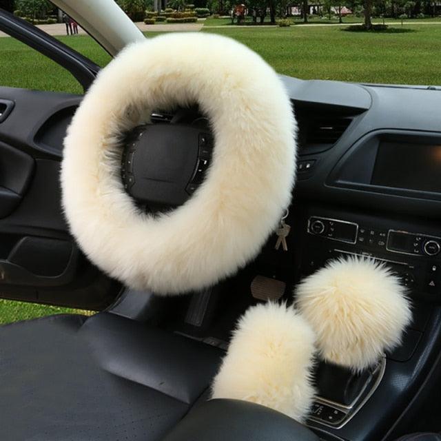 Ensemble de housses de volant en véritable peau de mouton 3PCS