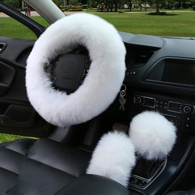 Ensemble de housses de volant en véritable peau de mouton 3PCS