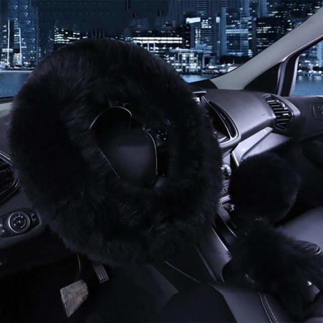 Ensemble de housses de volant en véritable peau de mouton 3PCS