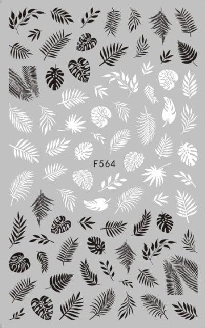 Autocollants Décoratifs pour Ongles 3D Élégants Noir et Blanc - 8 Feuilles