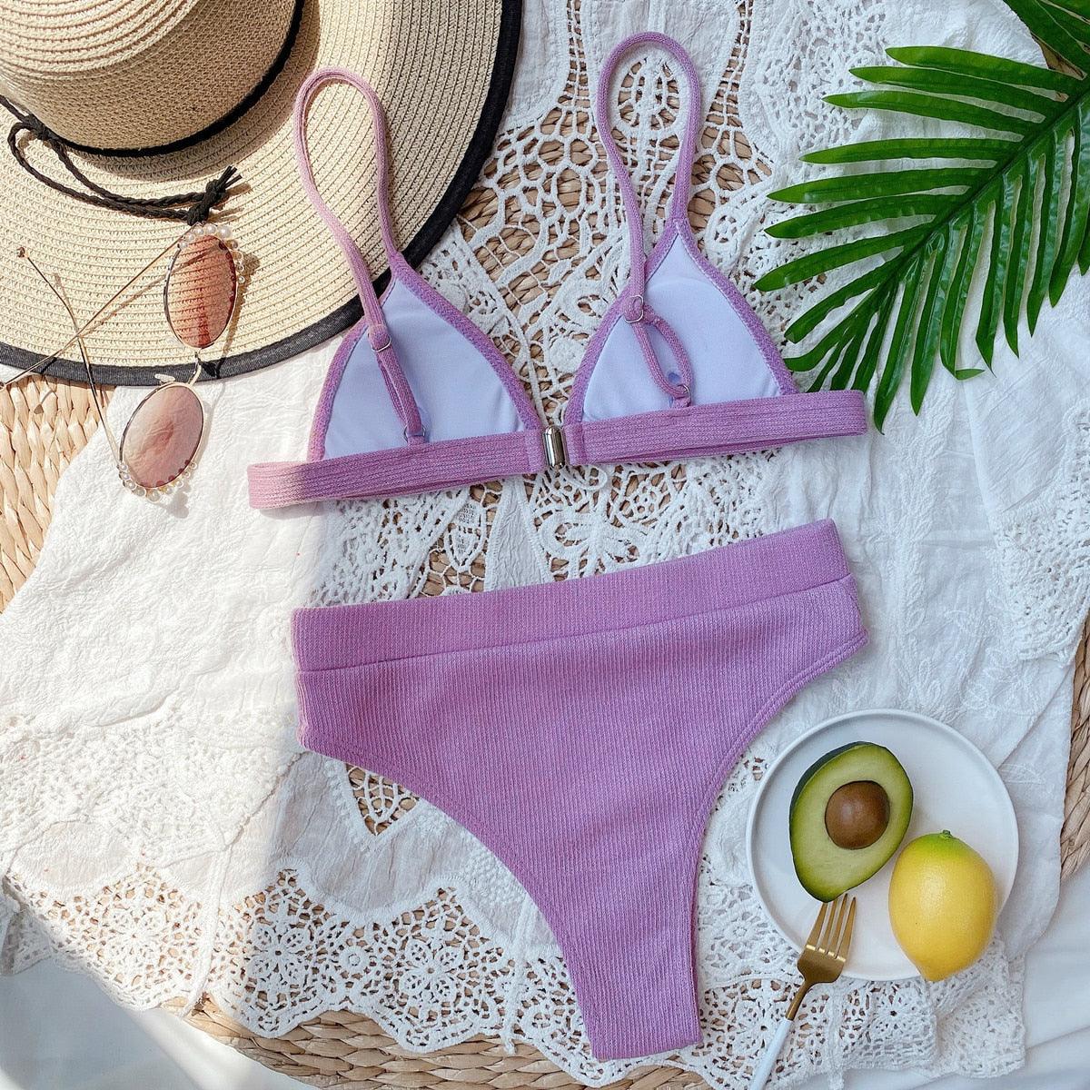 Conjunto de Bikini Elegante de Cintura Alta para Mujeres