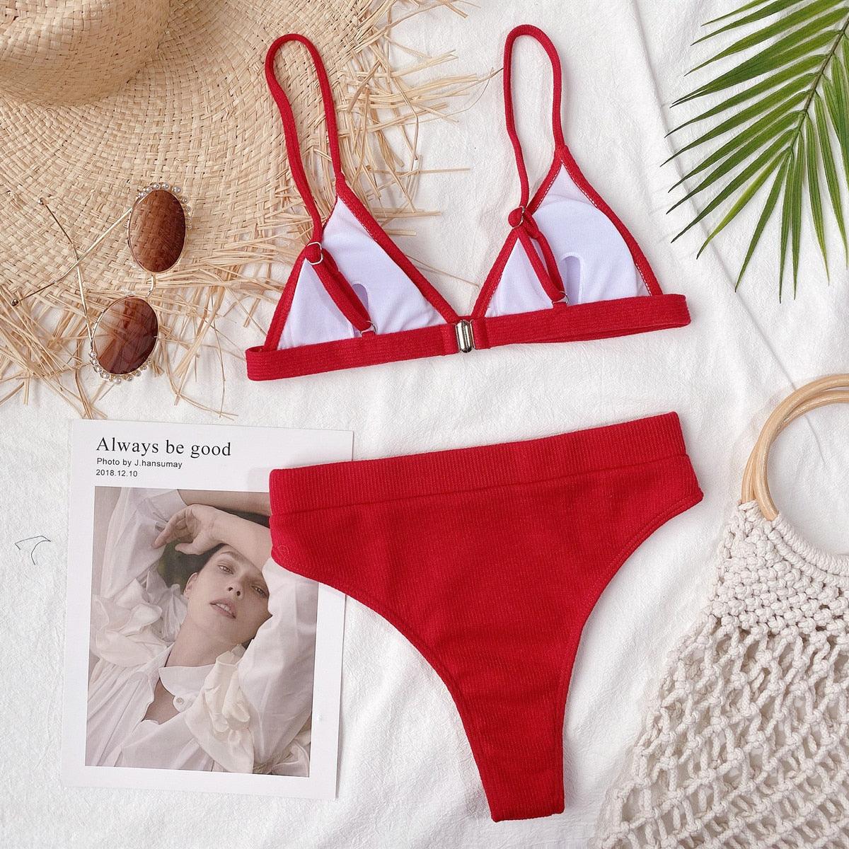 Conjunto de Bikini Elegante de Cintura Alta para Mujeres