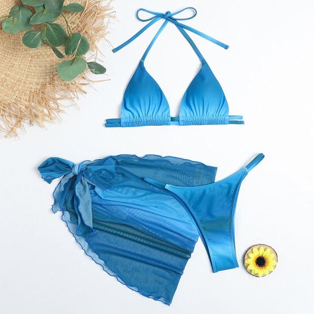 Ensemble de bikini 3 pièces à imprimé floral pour femmes