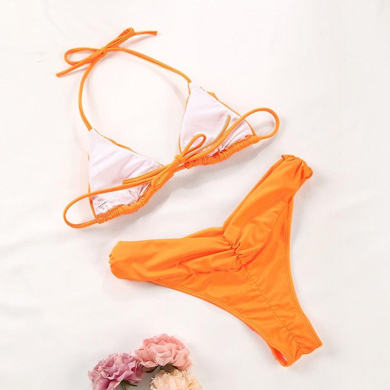 Vintage Print Handwork Bikini Set with Ruffles