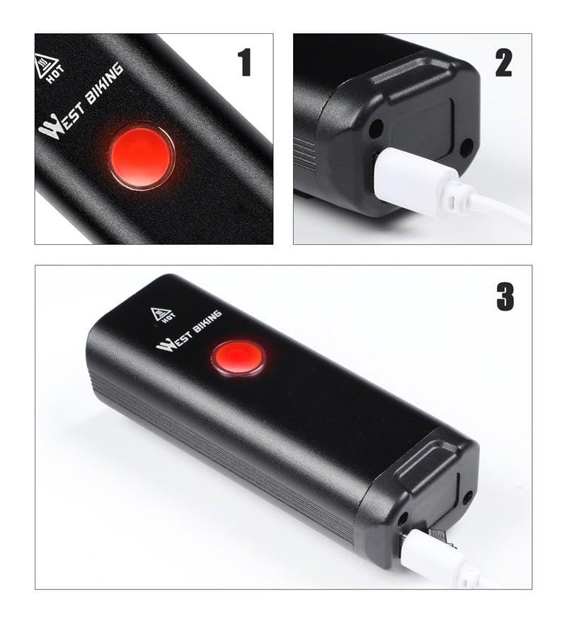 USB Rechargeable LED Front Bicycle Light - Waterproof & Bright