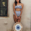 Conjunto de Bikini de Cintura Alta a Rayas Blancas y Azules Retro