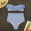 Conjunto de Bikini de Cintura Alta a Rayas Blancas y Azules Retro