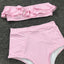 Conjunto de Bikini de Cintura Alta a Rayas Blancas y Azules Retro