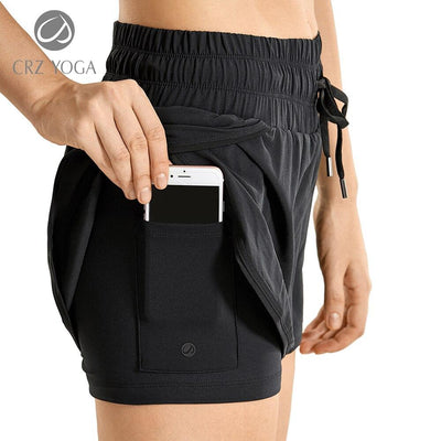 Shorts de course et d'entraînement 2-en-1 pour femmes avec doublure