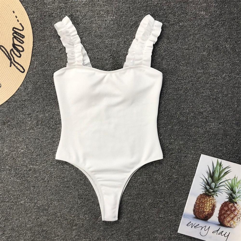 Elegant Black One-Piece Swimsuit with Ruffles