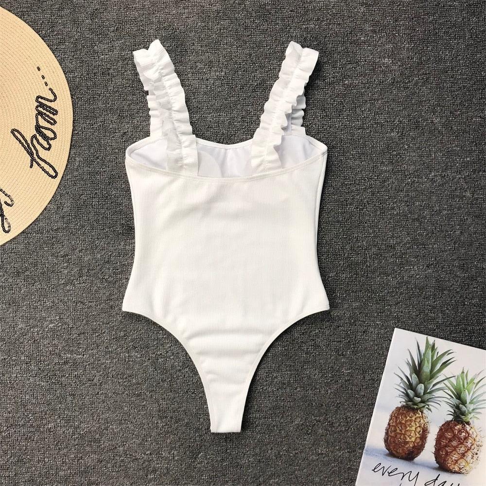 Elegant Black One-Piece Swimsuit with Ruffles