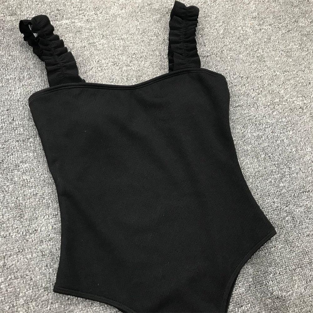 Elegant Black One-Piece Swimsuit with Ruffles