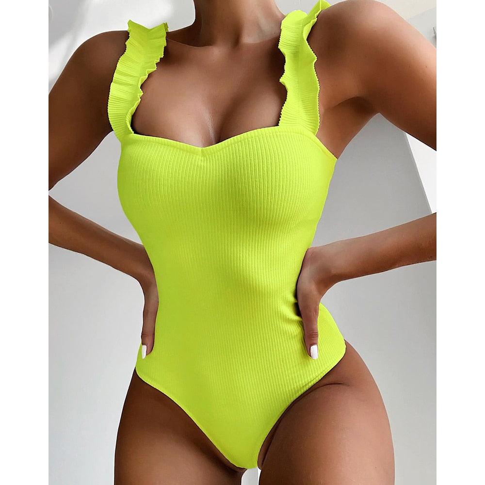 Elegant Black One-Piece Swimsuit with Ruffles