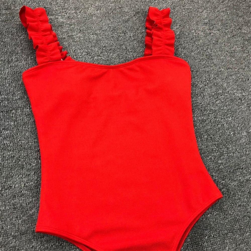Elegant Black One-Piece Swimsuit with Ruffles