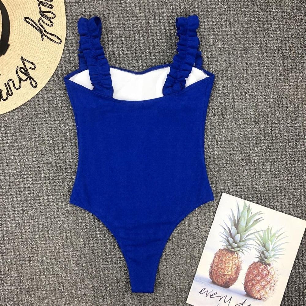 Elegant Black One-Piece Swimsuit with Ruffles