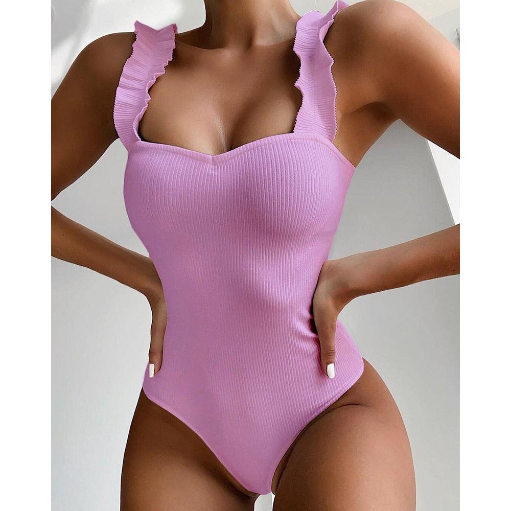 Elegant Black One-Piece Swimsuit with Ruffles