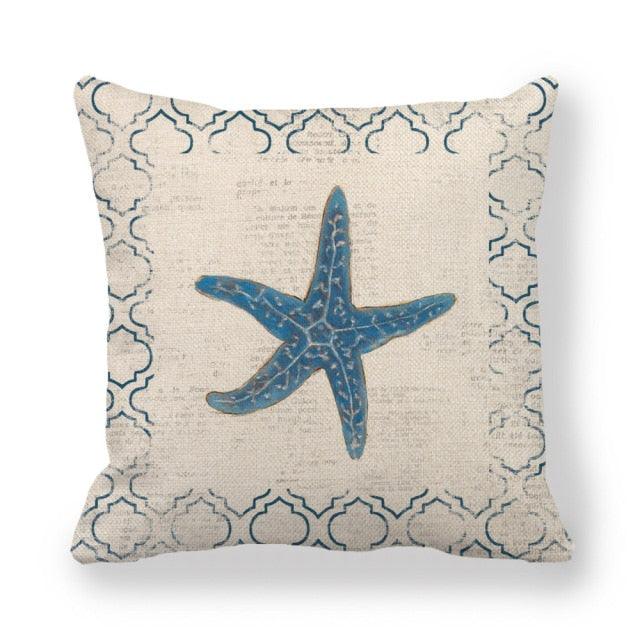Funda de Cojín de Vida Marina Premium - Decoración de Lino Suave