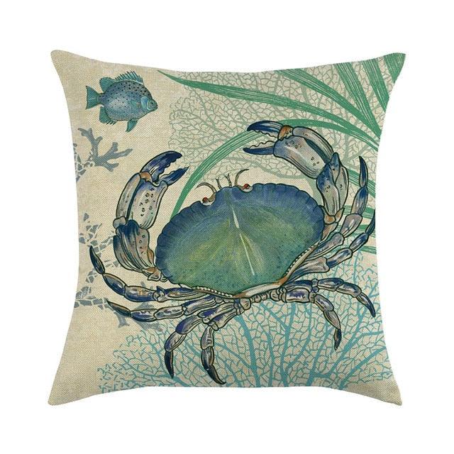 Funda de Cojín de Vida Marina Premium - Decoración de Lino Suave