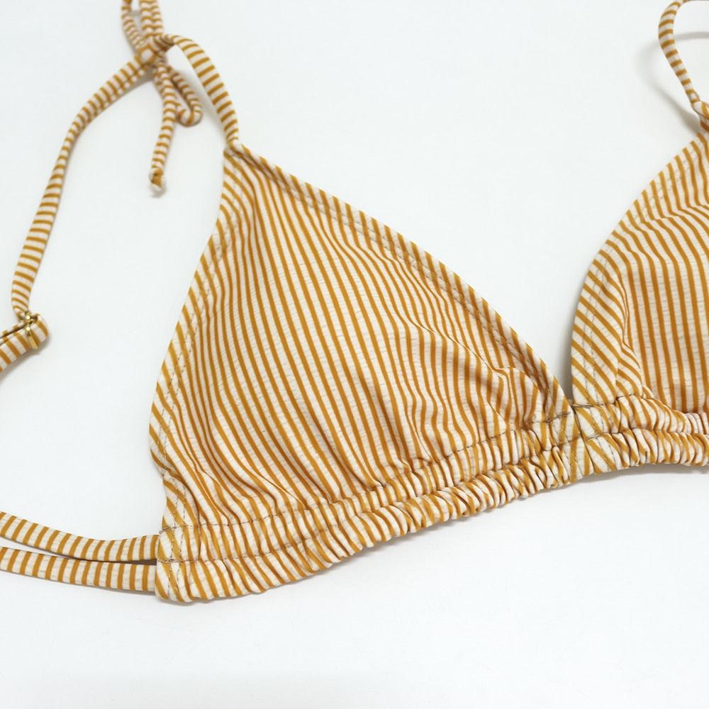 High Waist Stripe Bikini Set for Women