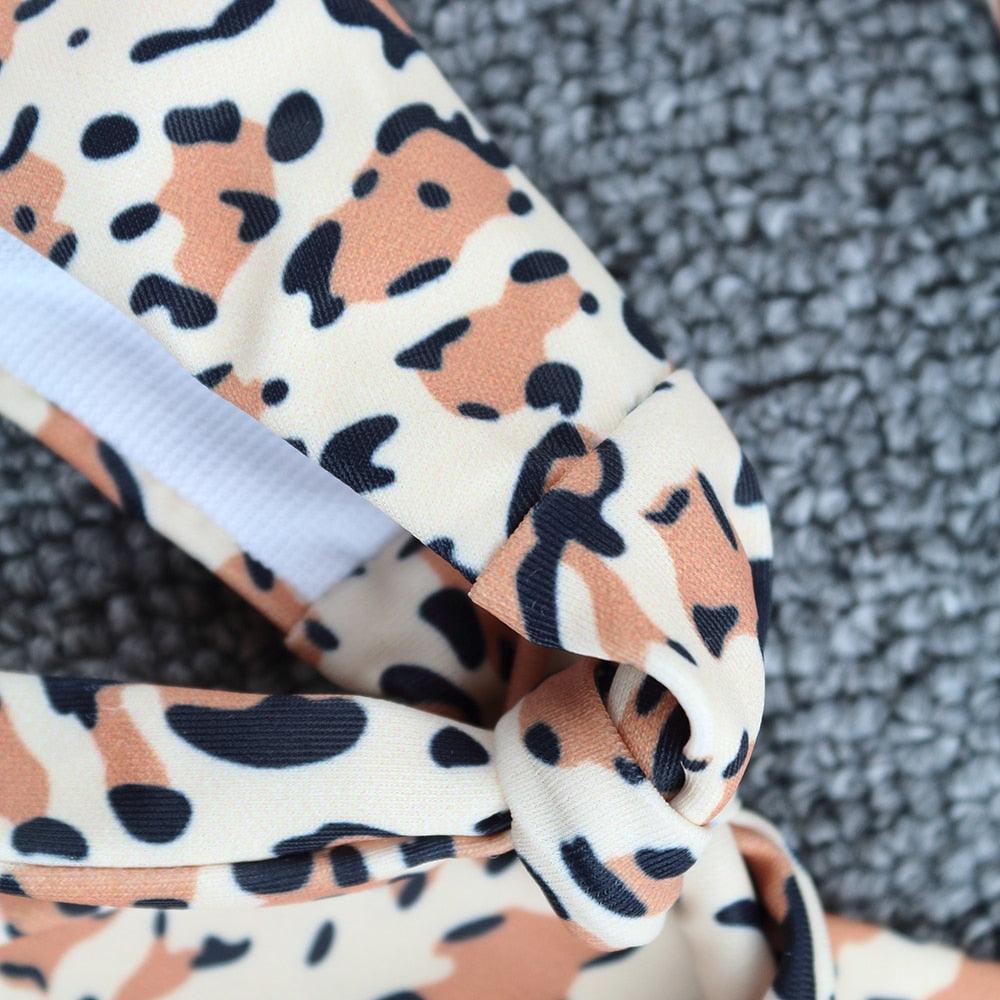 Conjunto de Bikini de Manga Larga con Estampado de Tigre para Mujeres