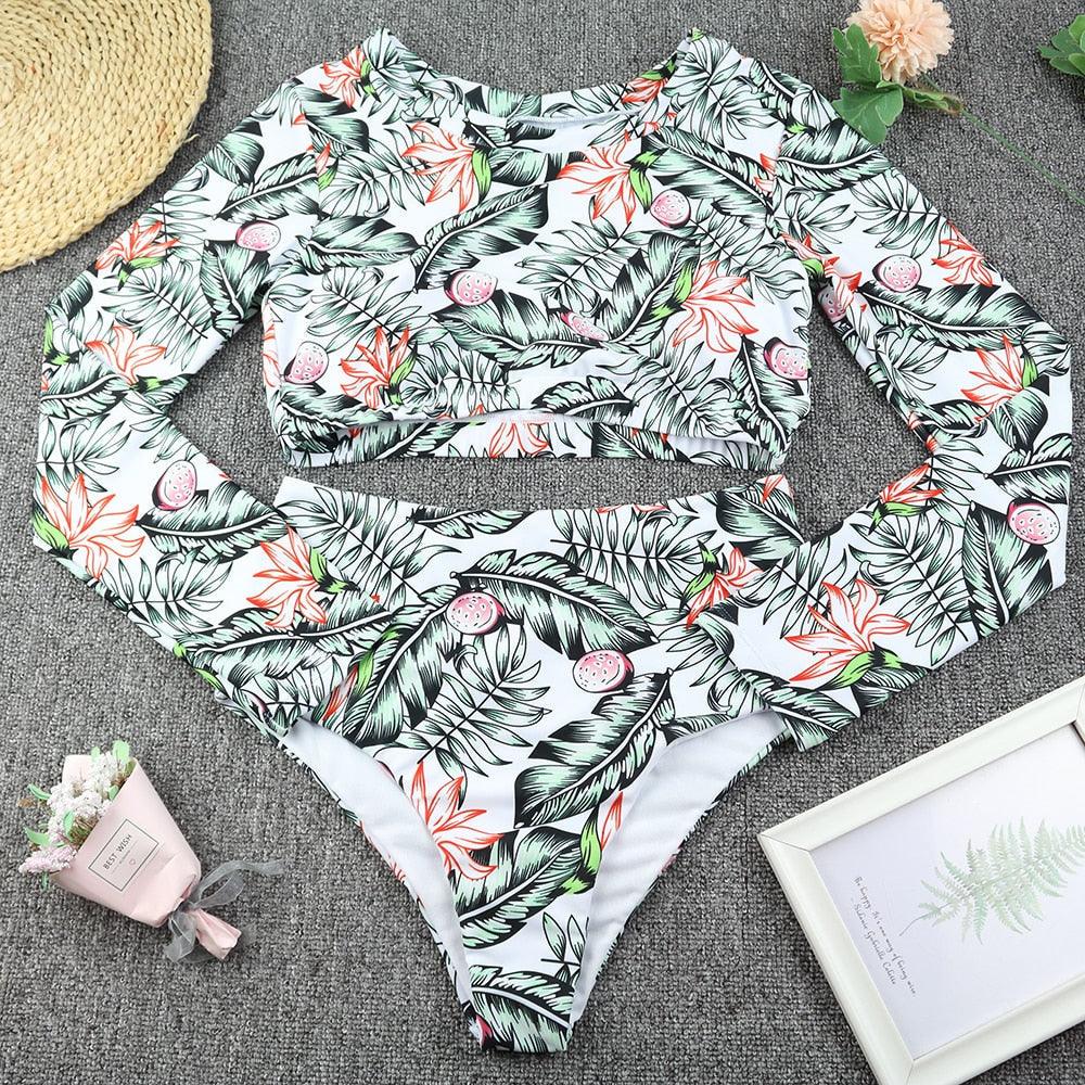 Conjunto de Bikini de Manga Larga con Estampado de Tigre para Mujeres
