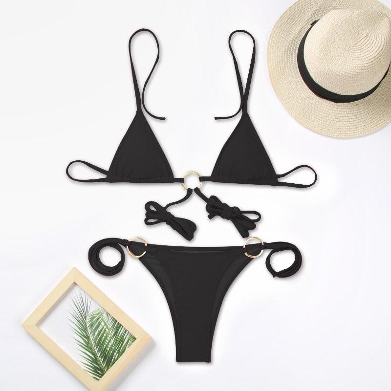 Vintage Print Halter Bikini Set for Women