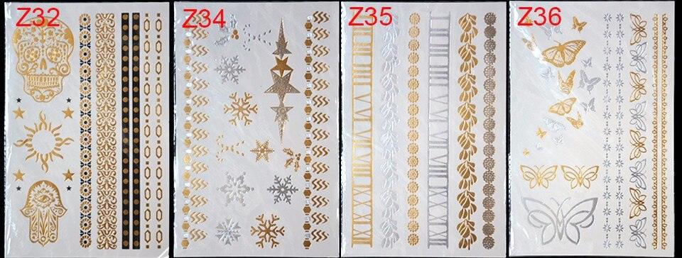 Tatouages temporaires pailletés or et argent - Imperméables et non toxiques