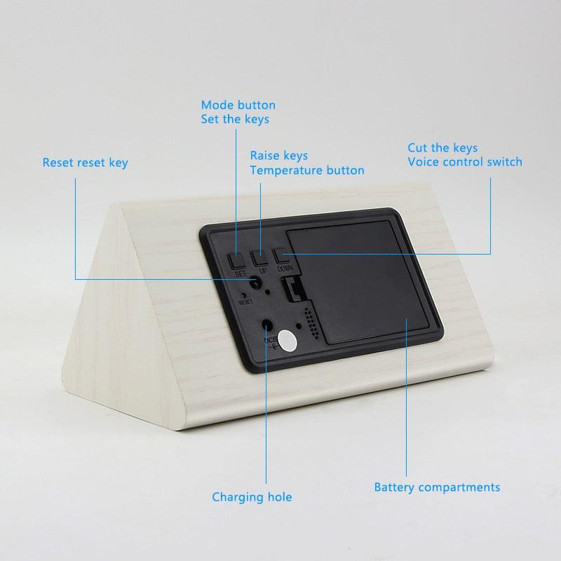 Elegant LED Wooden Alarm Clock with Temperature & Humidity Display - Korvel