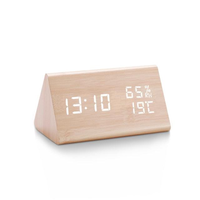 Elegant LED Wooden Alarm Clock with Temperature & Humidity Display - Korvel