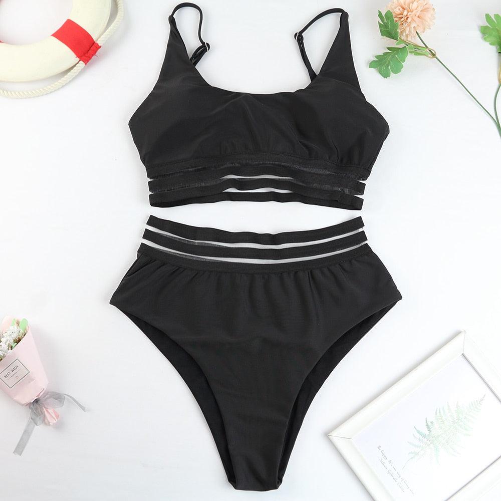 Ensemble de bikini noir taille haute de luxe pour femmes