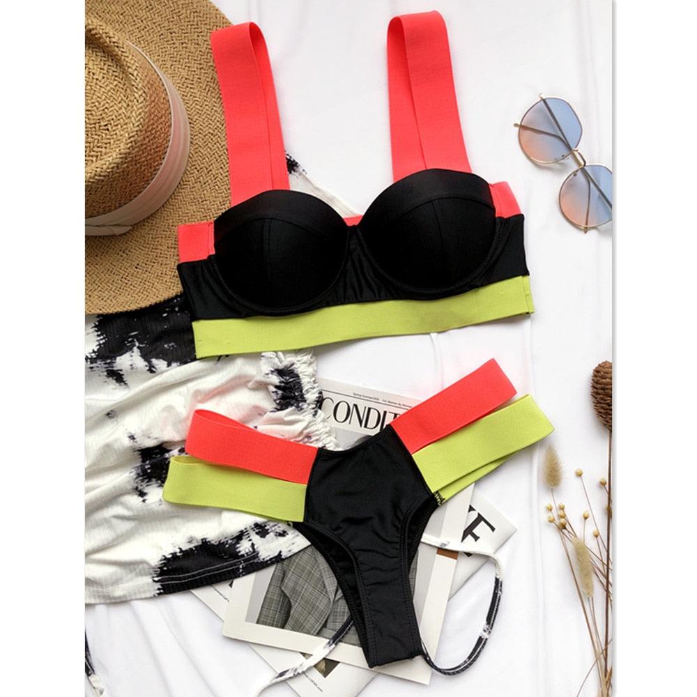 Ensemble de bikini noir taille haute de luxe pour femmes