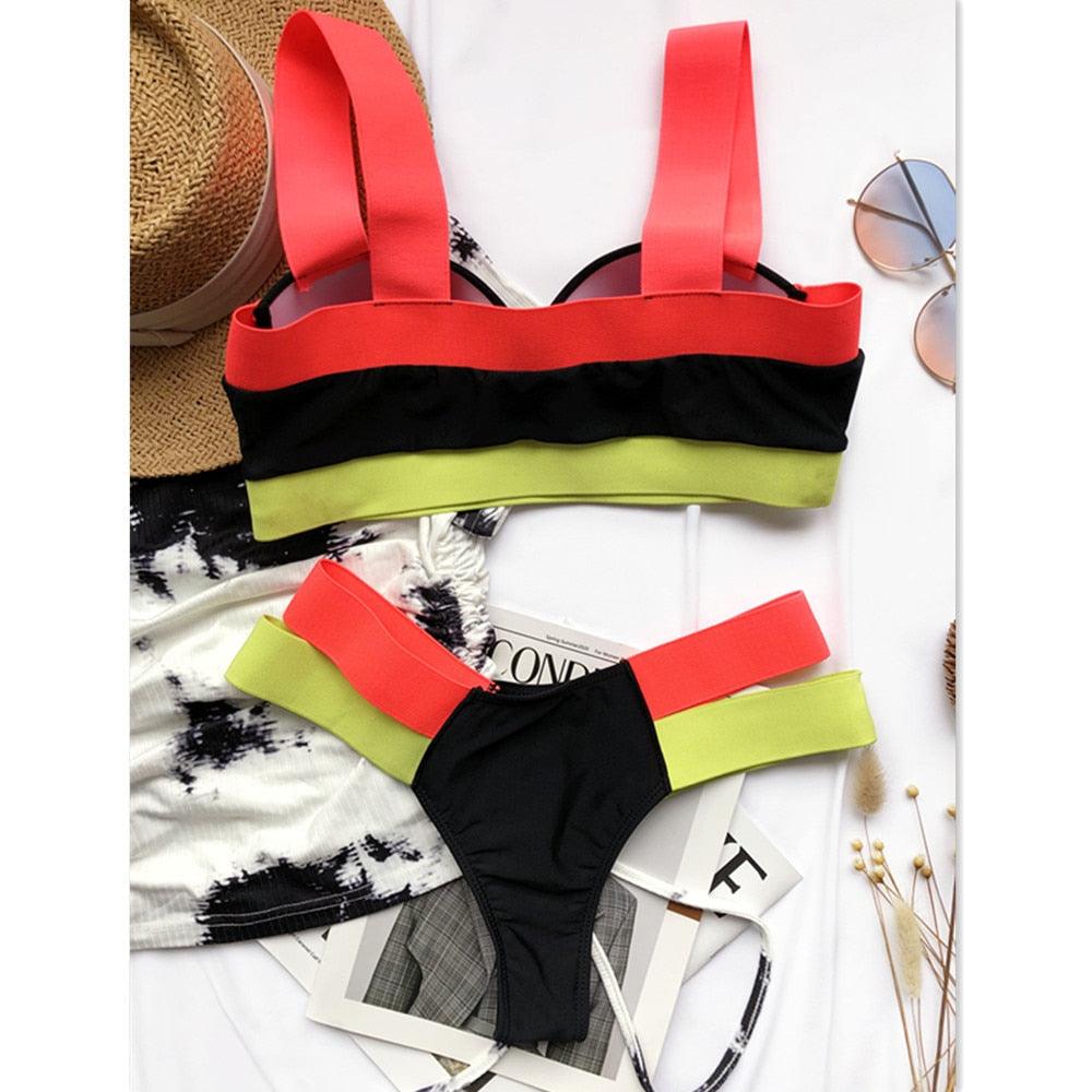 Ensemble de bikini noir taille haute de luxe pour femmes
