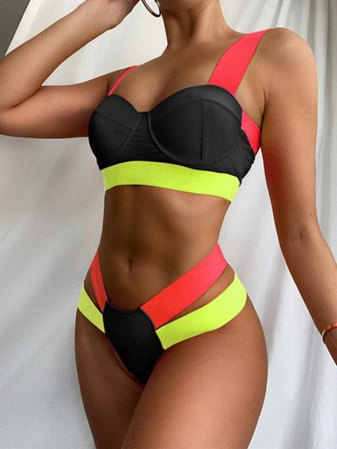 Ensemble de bikini noir taille haute de luxe pour femmes