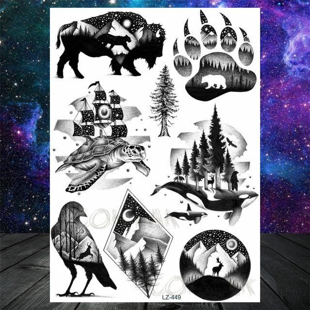 Realistic Temporary Tattoos - Space & Animal Designs