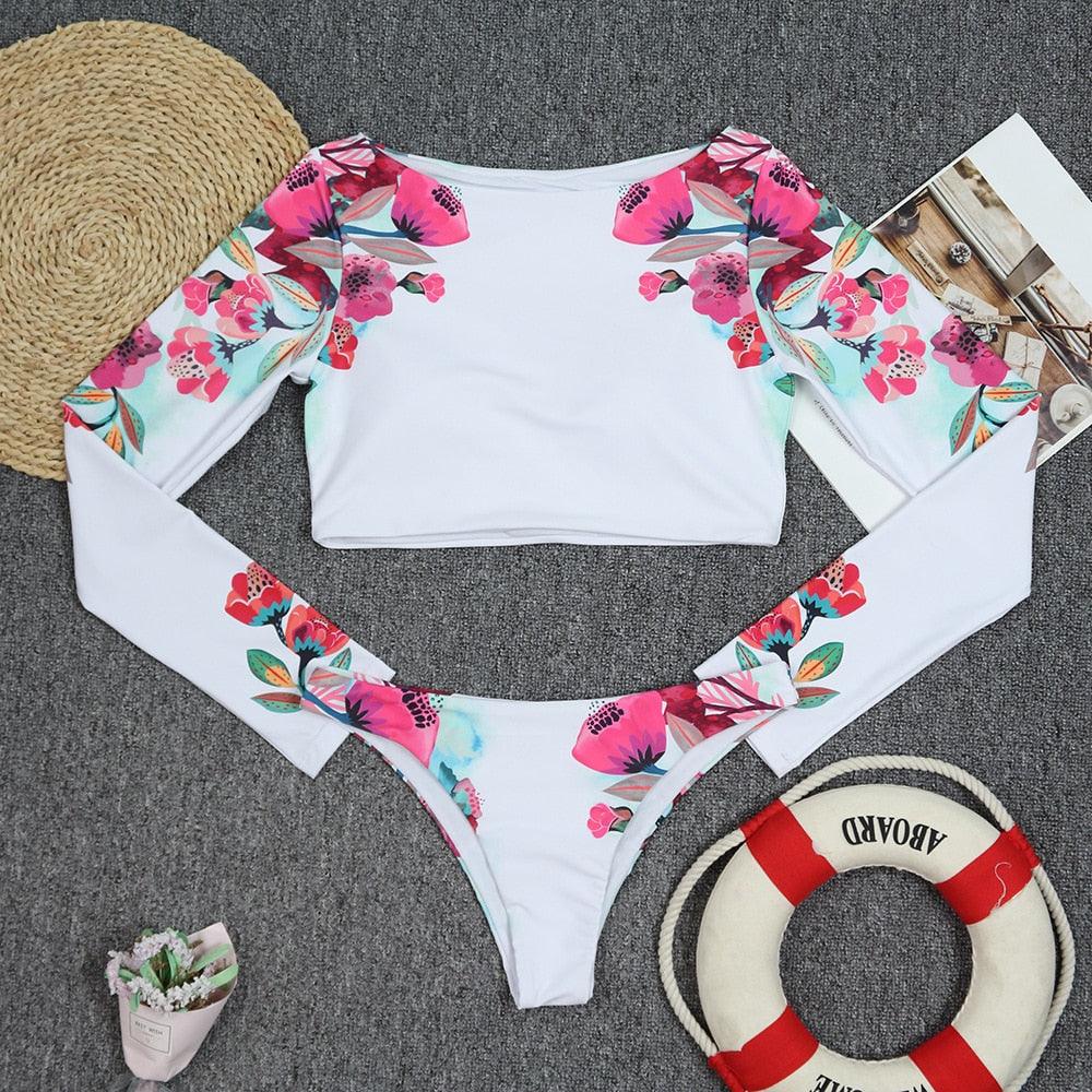 Conjunto de Bikini de Manga Larga con Estampado de Tigre para Mujeres