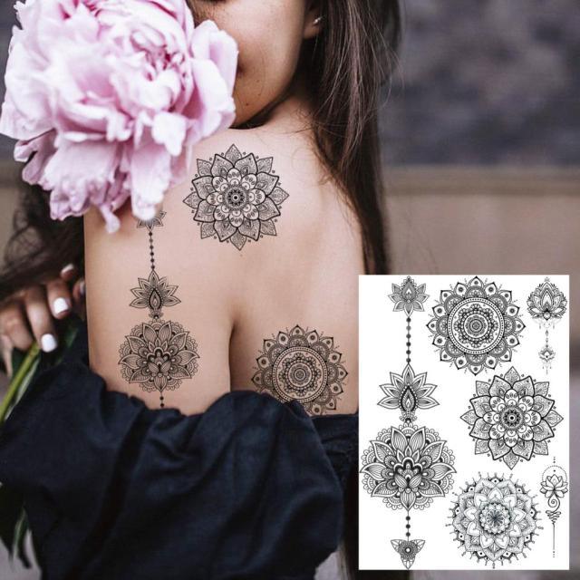 53 Hojas de Tatuajes Temporales de Encaje Negro para Mujeres