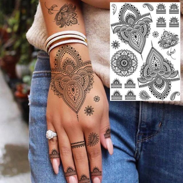 53 Hojas de Tatuajes Temporales de Encaje Negro para Mujeres