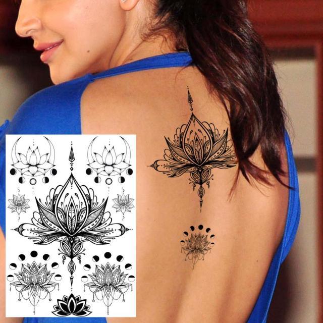 53 Hojas de Tatuajes Temporales de Encaje Negro para Mujeres