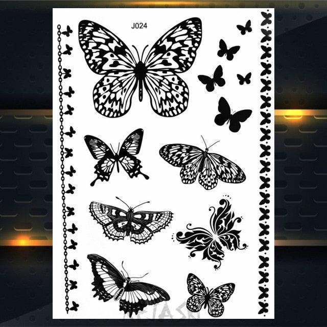 53 Hojas de Tatuajes Temporales de Encaje Negro para Mujeres