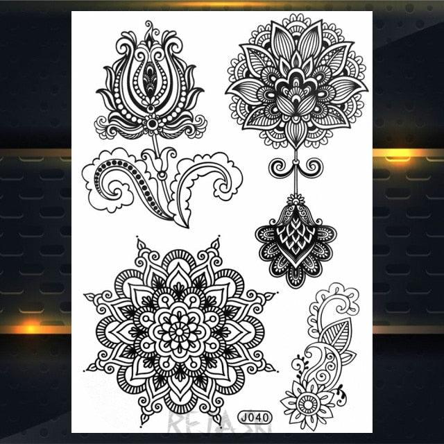 53 Hojas de Tatuajes Temporales de Encaje Negro para Mujeres