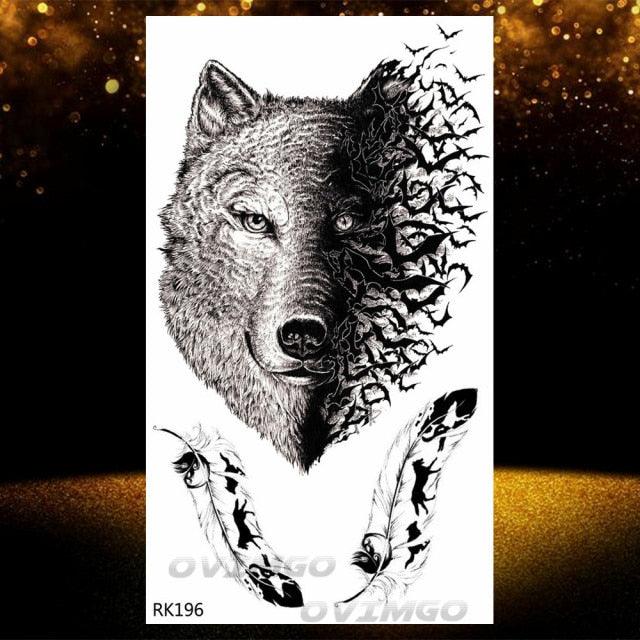 Tatouages Temporaires Forêt de Loup Noir - Design de Luxe pour Hommes