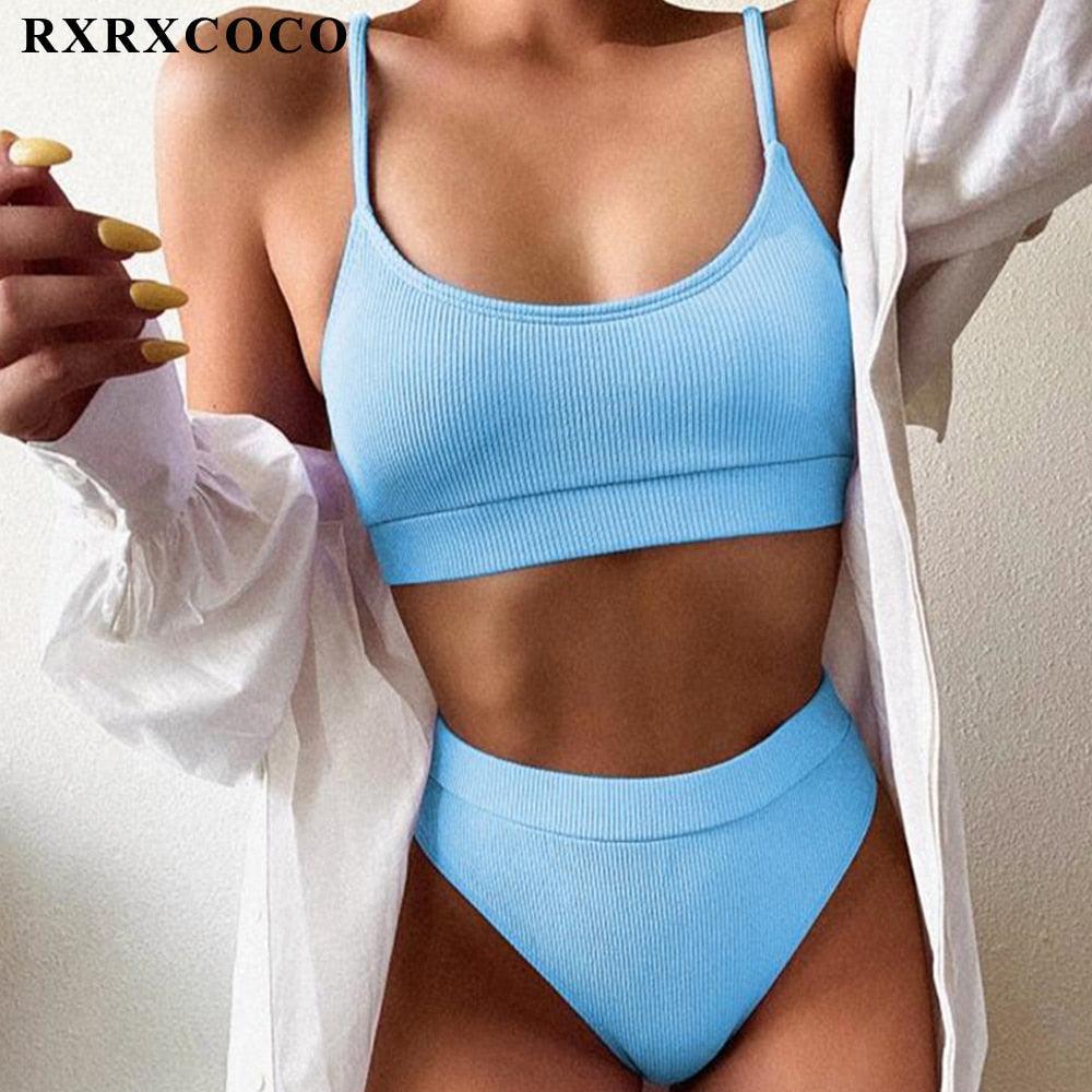 Ribbed High Waist Bikini Set for Women