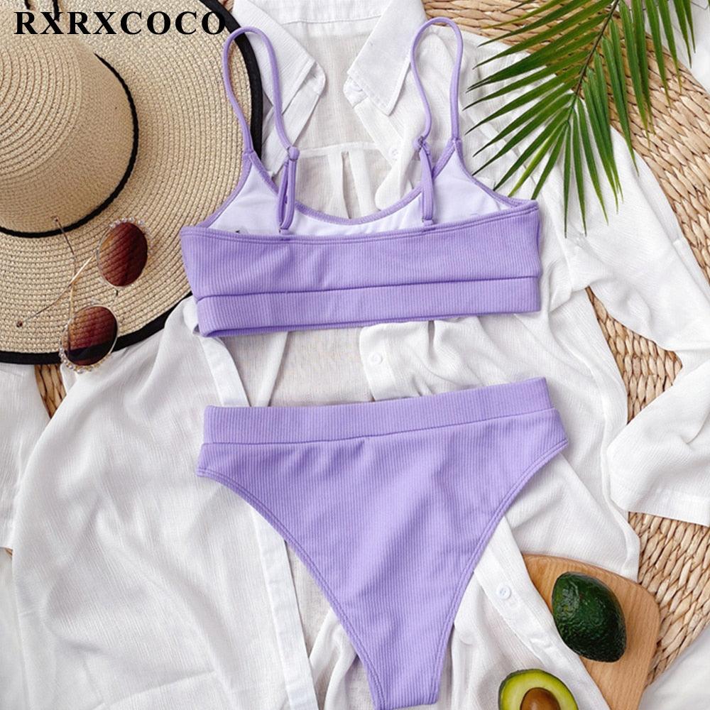 Ribbed High Waist Bikini Set for Women